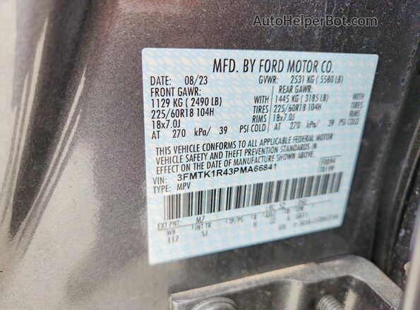 3FMTK1R43PMA66841 2023 FORD MUSTANG Серый Вид наклейки с VIN-кодом