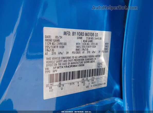 3FMTK1R43RMA15858 2024 FORD MUSTANG MACH-E Blue ძრავის განყოფილების ხედი