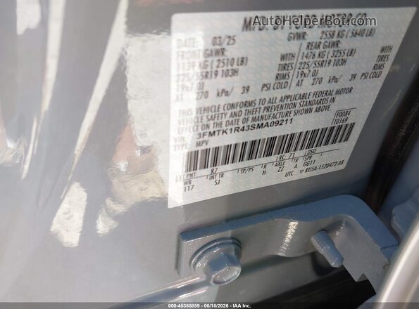 3FMTK1R43SMA09211 2025 FORD MUSTANG MACH-E Серый Вид подкапотного пространства