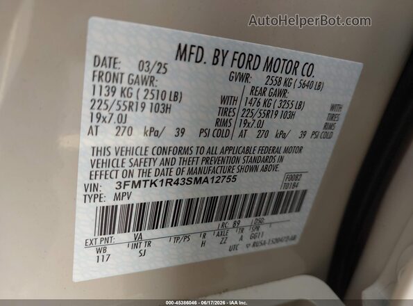 3FMTK1R43SMA12755 2025 FORD MUSTANG MACH-E Бежевый Вид подкапотного пространства