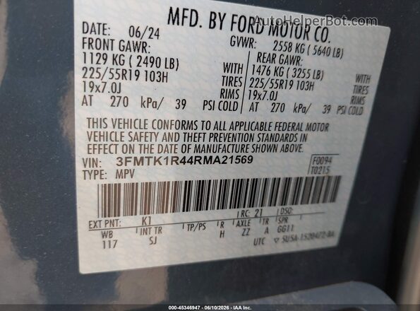 3FMTK1R44RMA21569 2024 FORD MUSTANG MACH-E Blue Engine compartment view