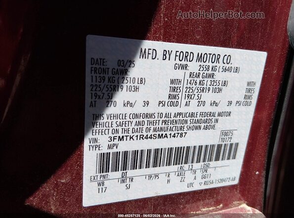 3FMTK1R44SMA14787 2025 FORD MUSTANG MACH-E Red Vista del compartimento del motor