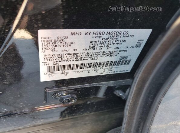 3FMTK1R48SMA19927 2025 FORD MUSTANG Black VIN կոդի պիտակի տեսք