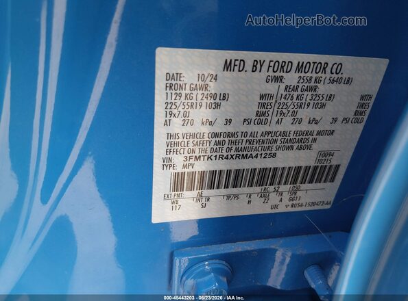 3FMTK1R4XRMA41258 2024 FORD MUSTANG MACH-E Blue Engine compartment view