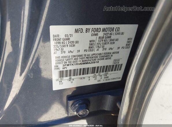 3FMTK1RM0MMA25918 2021 FORD MUSTANG MACH-E Gray Engine compartment view