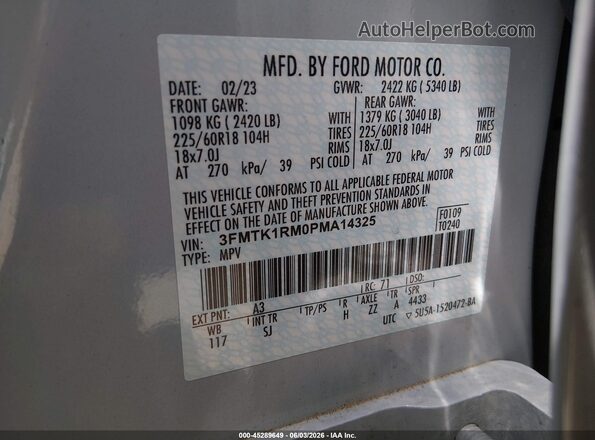 3FMTK1RM0PMA14325 2023 FORD MUSTANG MACH-E Gray ძრავის განყოფილების ხედი