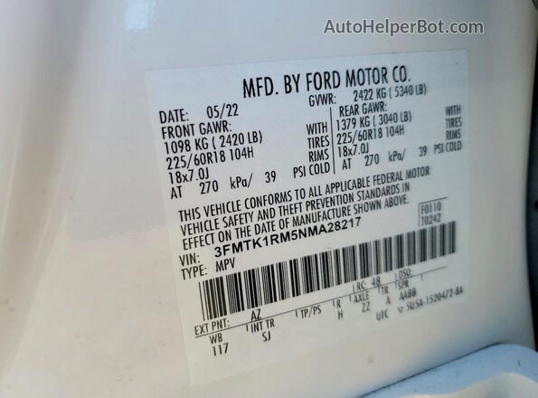 3FMTK1RM5NMA28217 2022 FORD MUSTANG White Շարժիչի բաժամունքի տեսք