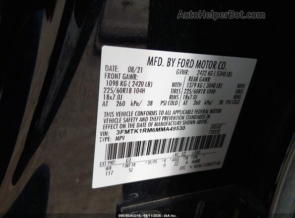 3FMTK1RM6MMA49530 2021 FORD MUSTANG MACH-E Black Widok komory silnika