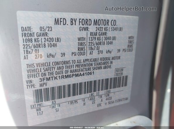 3FMTK1RM6PMA41061 2023 FORD MUSTANG MACH-E Gray Vista del compartimento del motor