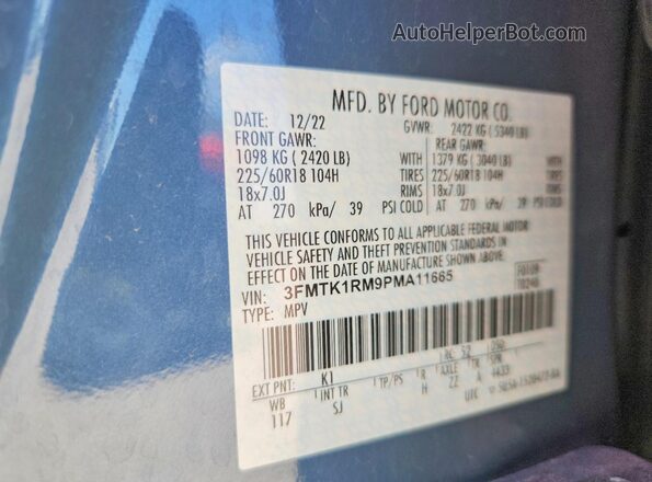 3FMTK1RM9PMA11665 2023 FORD MUSTANG Blue Vista del compartimento del motor