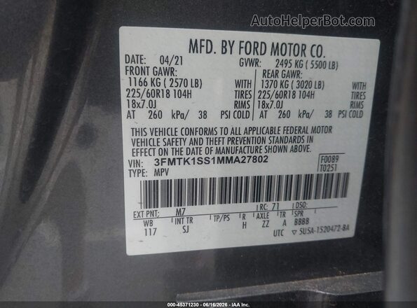 3FMTK1SS1MMA27802 2021 FORD MUSTANG MACH-E Gray Engine compartment view