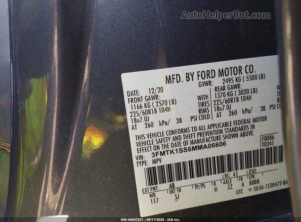 3FMTK1SS6MMA06606 2021 FORD MUSTANG MACH-E Light Blue Engine compartment view