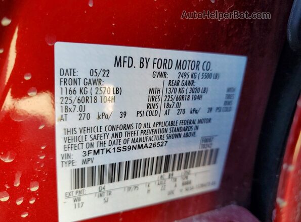 3FMTK1SS9NMA26527 2022 FORD MUSTANG Red Вид підкапотного простору