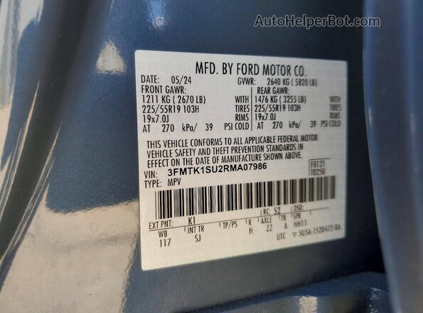 3FMTK1SU2RMA07986 2024 FORD MUSTANG Blue VIN sticker view