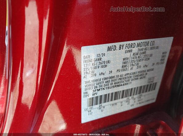 3FMTK1SU5RMA49911 2024 FORD MUSTANG MACH-E Red Engine compartment view