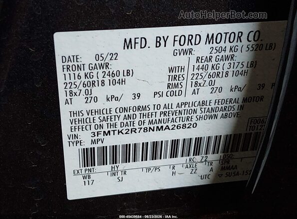 3FMTK2R78NMA26820 2022 FORD MUSTANG MACH-E Black Вид підкапотного простору