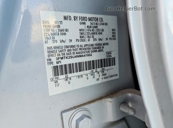 3FMTK2SU4NMA41802 2022 FORD MUSTANG Silver Vista del compartimento del motor