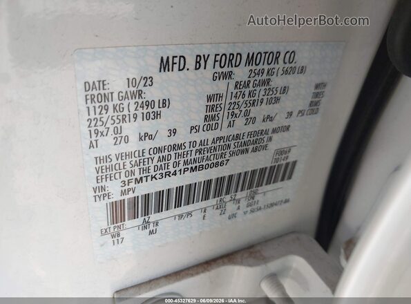 3FMTK3R41PMB00867 2023 FORD MUSTANG MACH-E White ძრავის განყოფილების ხედი