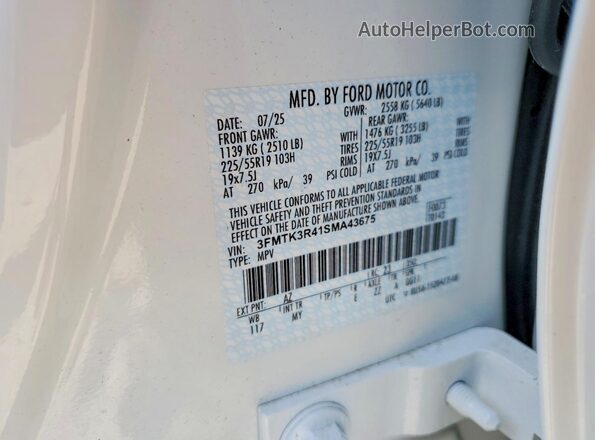3FMTK3R41SMA43675 2025 FORD MUSTANG Белый 