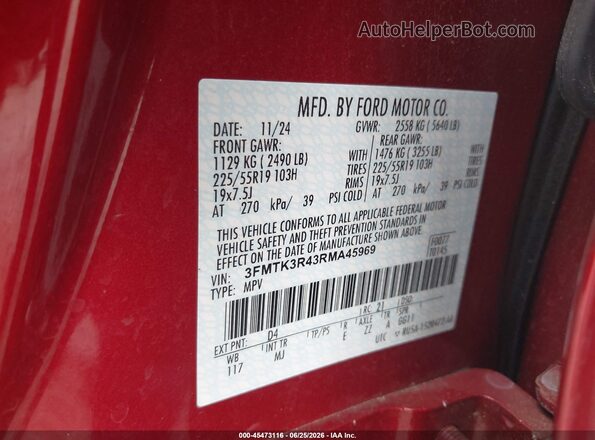 3FMTK3R43RMA45969 2024 FORD MUSTANG MACH-E Красный Вид подкапотного пространства