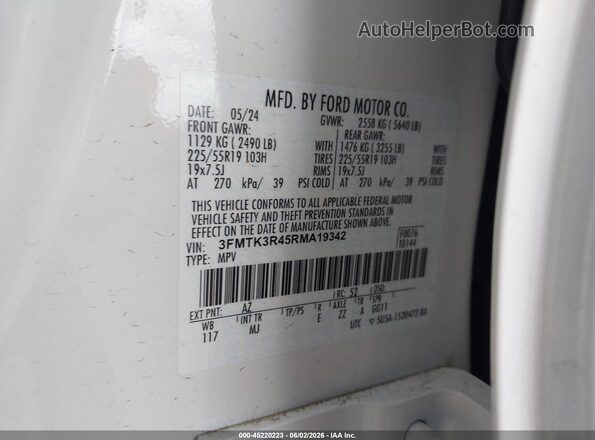 3FMTK3R45RMA19342 2024 FORD MUSTANG MACH-E White Widok komory silnika