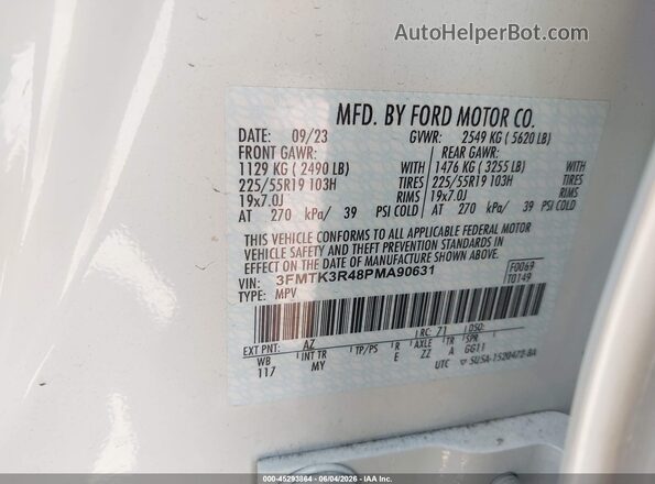 3FMTK3R48PMA90631 2023 FORD MUSTANG MACH-E White Вид підкапотного простору