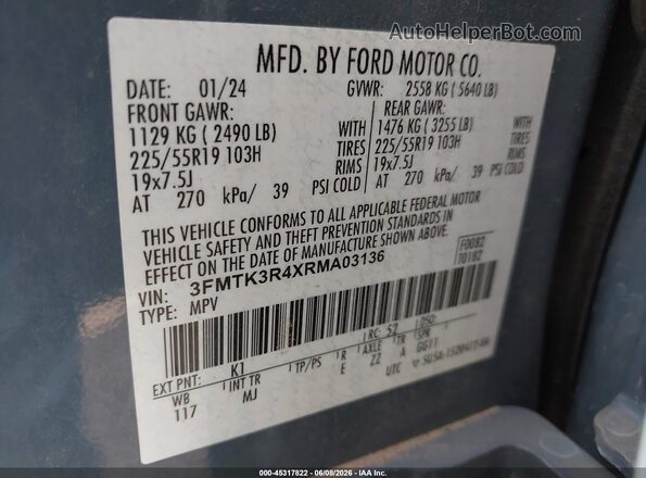 3FMTK3R4XRMA03136 2024 FORD MUSTANG MACH-E Blue Вид підкапотного простору