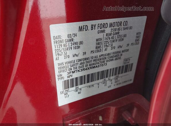 3FMTK3R4XRMA07073 2024 FORD MUSTANG MACH-E Red Vista del compartimento del motor