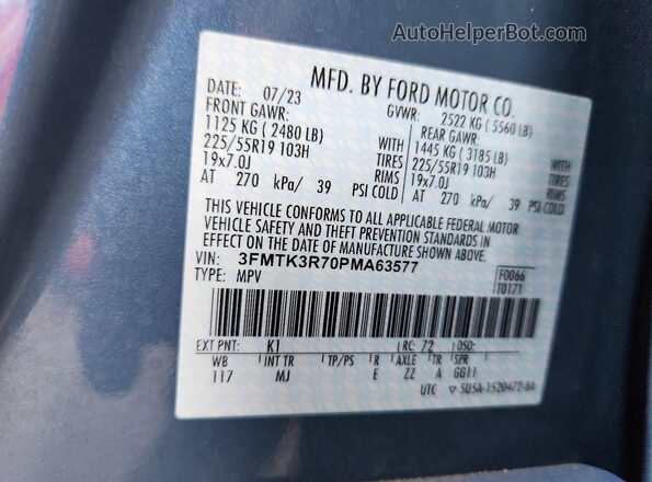 3FMTK3R70PMA63577 2023 FORD MUSTANG Gray Вид наклейки з VIN-кодом