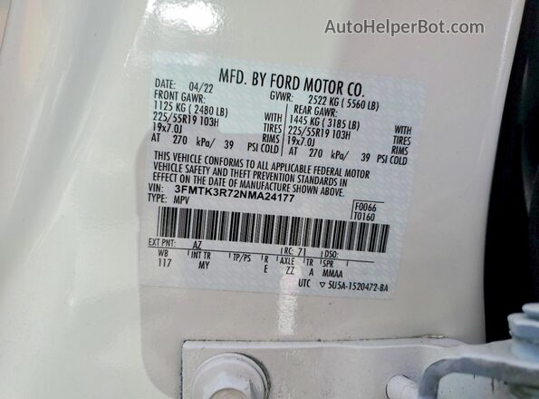 3FMTK3R72NMA24177 2022 FORD MUSTANG Белый 