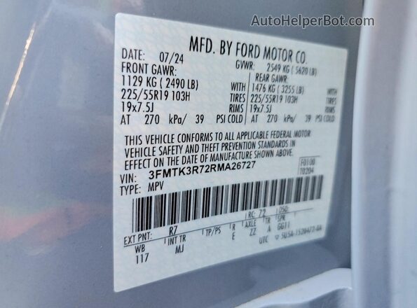 3FMTK3R72RMA26727 2024 FORD MUSTANG Blue სალონის 360-გრადუსიანი ხედი