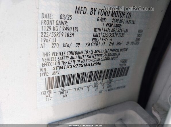 3FMTK3R72SMA12896 2025 FORD MUSTANG MACH-E White Вид підкапотного простору