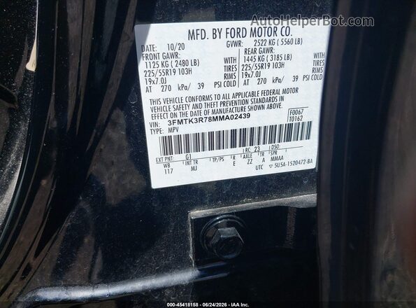 3FMTK3R78MMA02439 2021 FORD MUSTANG MACH-E Black Vista del compartimento del motor