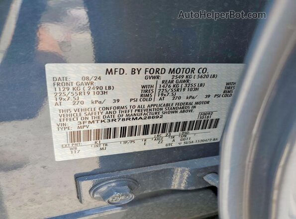 3FMTK3R78RMA28692 2024 FORD MUSTANG Blue VIN sticker view