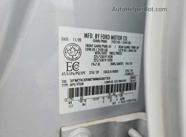 3FMTK3RM7MMA00753 2021 FORD MUSTANG White სალონის 360-გრადუსიანი ხედი