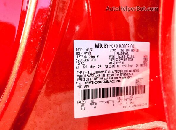3FMTK3SU2MMA26896 2021 FORD MUSTANG Red 