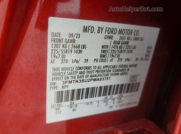 3FMTK3SU2PMA83751 2023 FORD MUSTANG Red Widok wnętrza 360 stopni