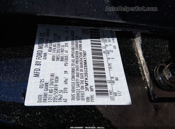 3FMTK3SU2SMA17807 2025 FORD MUSTANG MACH-E Black Շարժիչի բաժամունքի տեսք