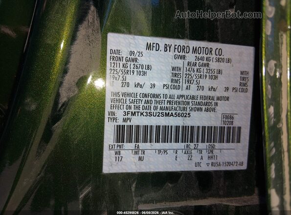 3FMTK3SU2SMA56025 2025 FORD MUSTANG MACH-E Green Вид підкапотного простору