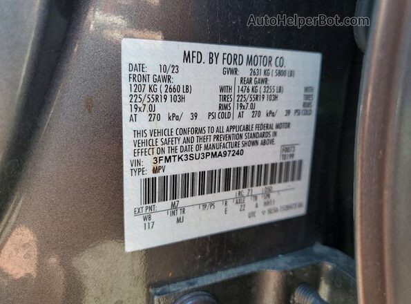 3FMTK3SU3PMA97240 2023 FORD MUSTANG Gray VIN կոդի պիտակի տեսք