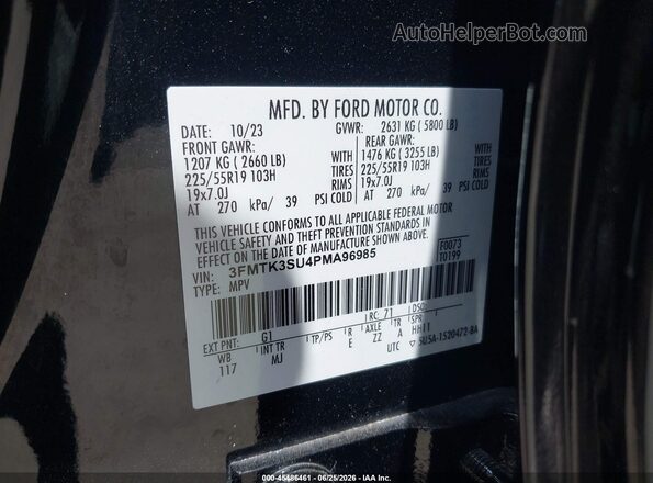 3FMTK3SU4PMA96985 2023 FORD MUSTANG MACH-E Black Շարժիչի բաժամունքի տեսք