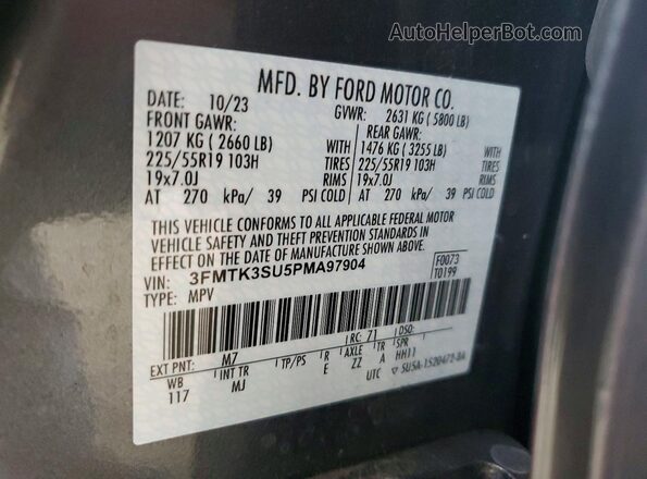 3FMTK3SU5PMA97904 2023 FORD MUSTANG Gray VIN კოდის სტიკერის ხედი