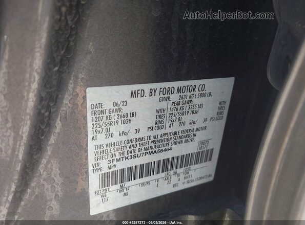 3FMTK3SU7PMA56464 2023 FORD MUSTANG MACH-E Gray Widok komory silnika