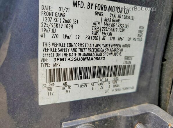 3FMTK3SU8MMA08533 2021 FORD MUSTANG Blue 