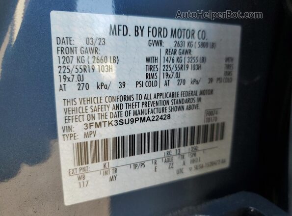3FMTK3SU9PMA22428 2023 FORD MUSTANG Blue Vista del compartimento del motor