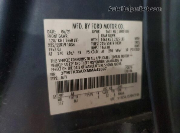 3FMTK3SUXMMA42697 2021 FORD MUSTANG Синий 