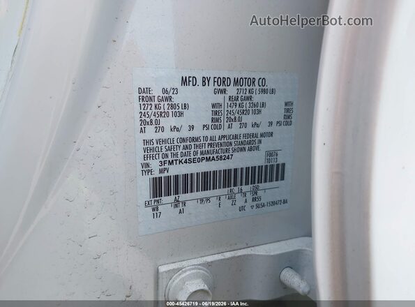 3FMTK4SE0PMA58247 2023 FORD MUSTANG MACH-E White ძრავის განყოფილების ხედი