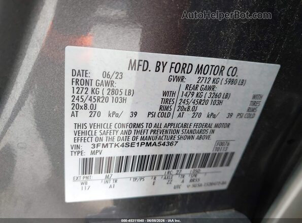 3FMTK4SE1PMA54367 2023 FORD MUSTANG MACH-E Gray ძრავის განყოფილების ხედი