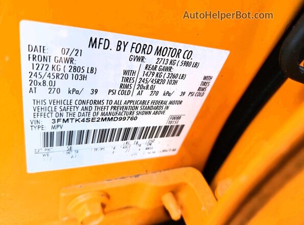 3FMTK4SE2MMD99760 2021 FORD MUSTANG Желтый Вид подкапотного пространства