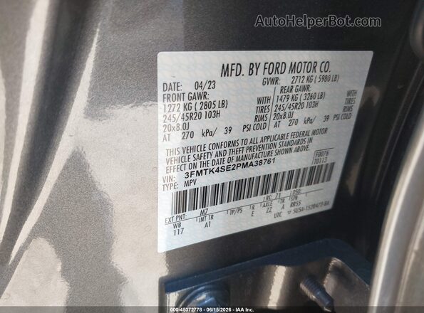 3FMTK4SE2PMA38761 2023 FORD MUSTANG MACH-E Gray Շարժիչի բաժամունքի տեսք